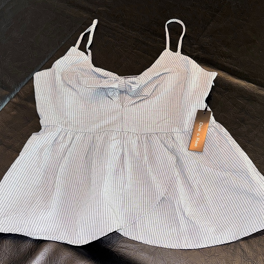 Doe & Rae Gray Striped Bow Top, NWT, size M